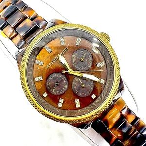 Michael Kors Gold/Tortoise Watch MK5038 Day Date Chronograph